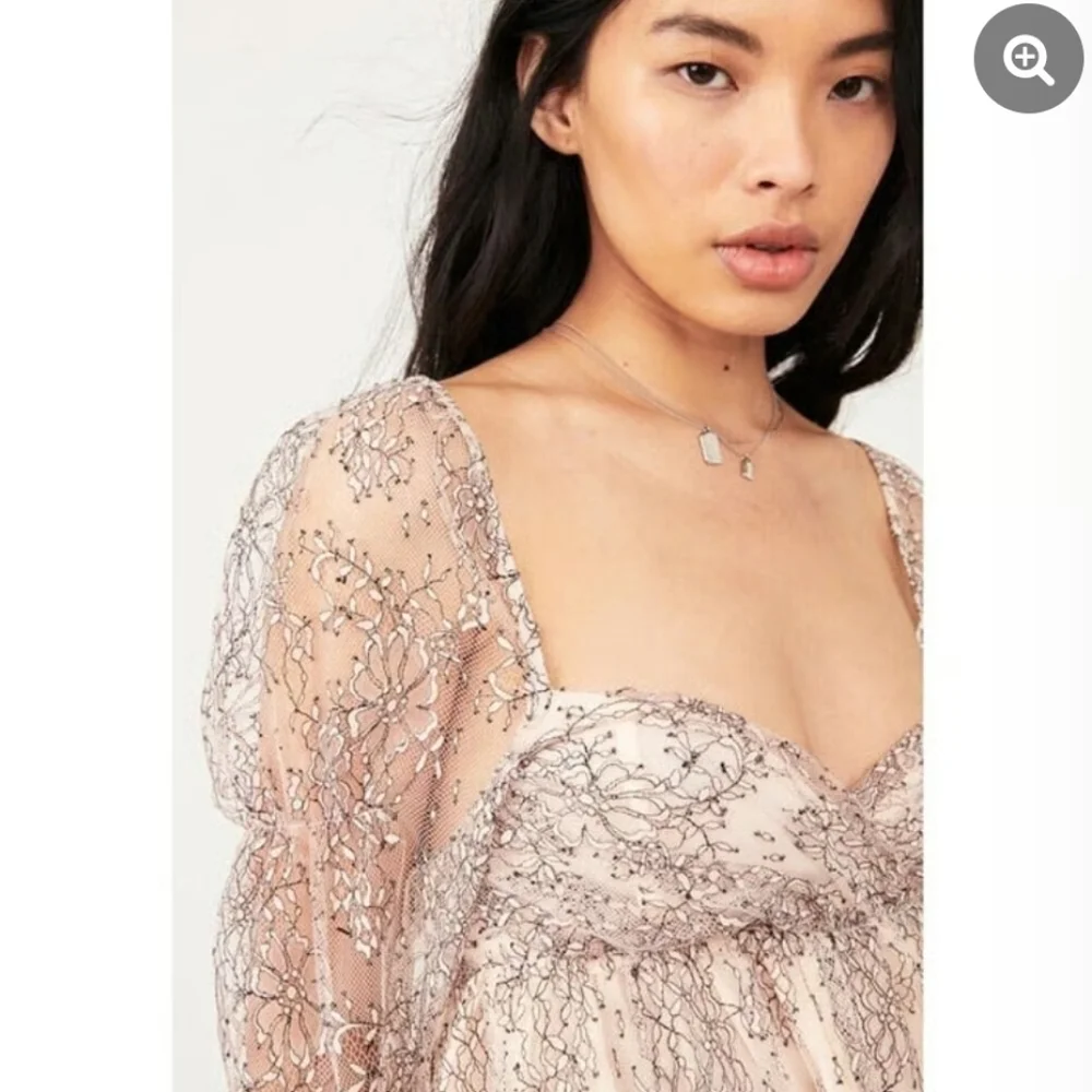 Free People Heavenly champagne toast black lace overlay dress size Small NWT - Picture 4 of 16